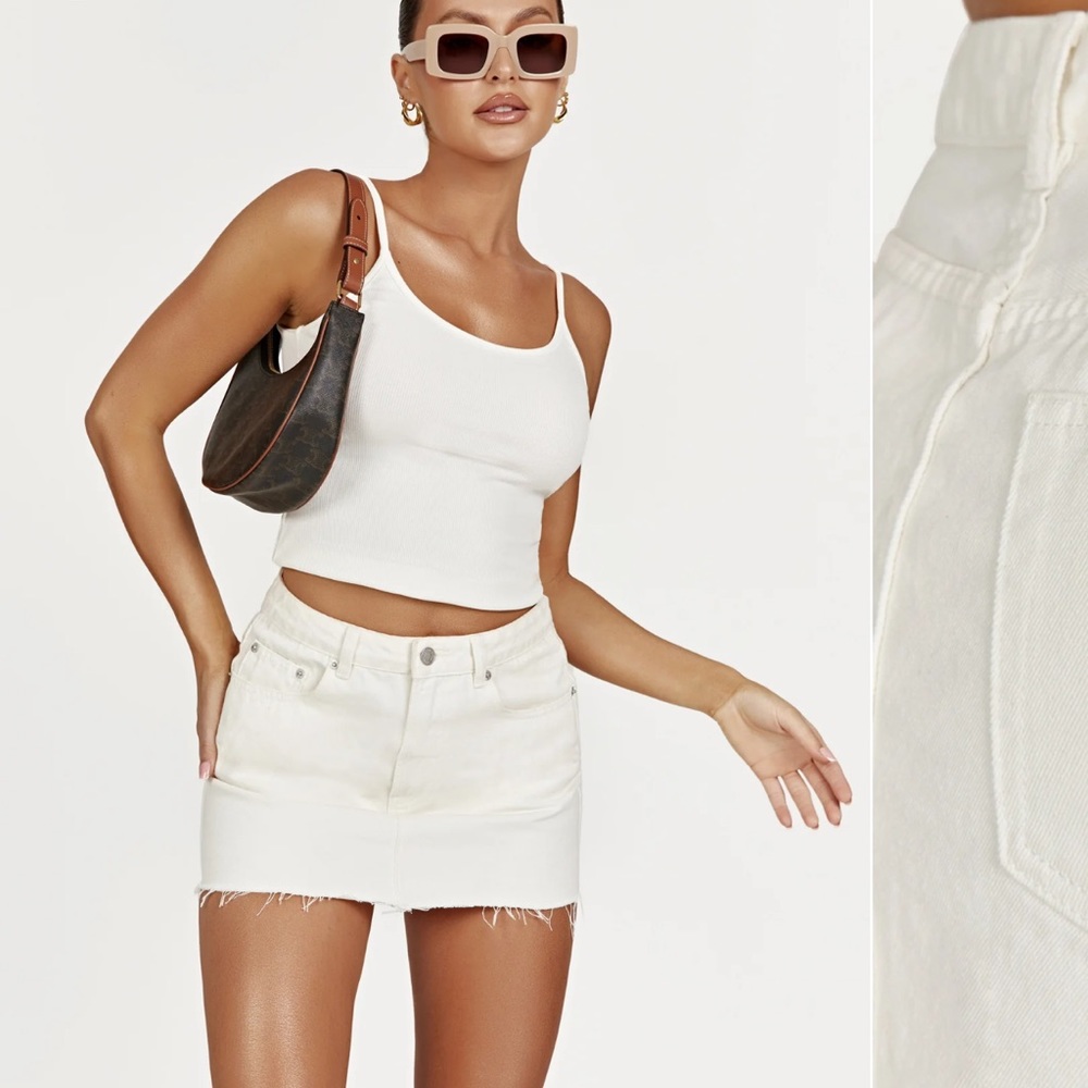 Mid Rise Denim Mini Skirt - Ecru White/Cream